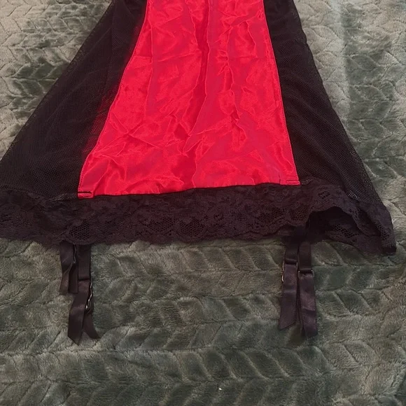 Fredricks of Hollywood Seduction Nightie Garter Clips Underwire Black Red L - Picture 3 of 9